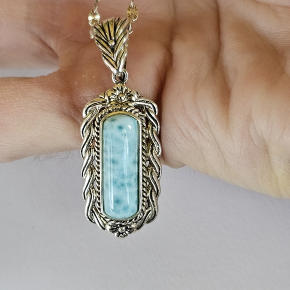 Vintage Genuine Larimar Pendant with Sterling Silver Necklace! - Picture 3 of 7
